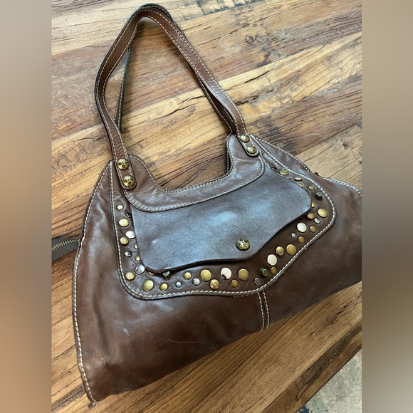 Patricia Nash brown 100% leather handbag purse ergo satchel stud rivets brown - Picture 7 of 9